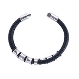 Silver and Leather Double Band Secure Clasp Bracelet