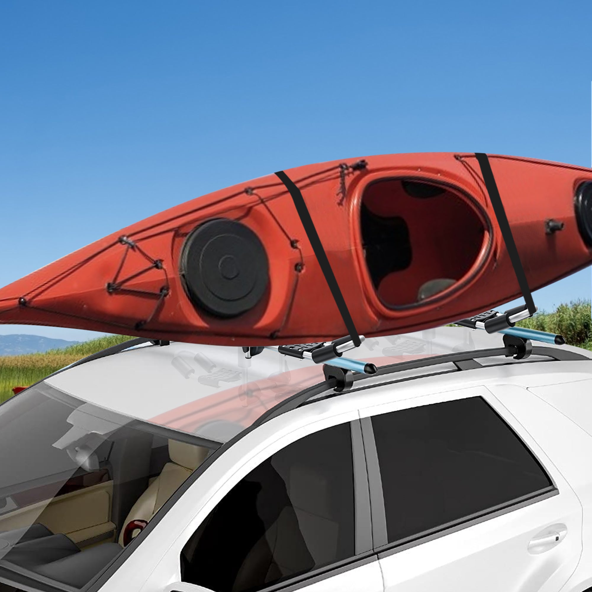  J-Bar Kayak Roof Rack Folding Universal Kayak Rack For Canoe Surfboard - Silver - Bonton