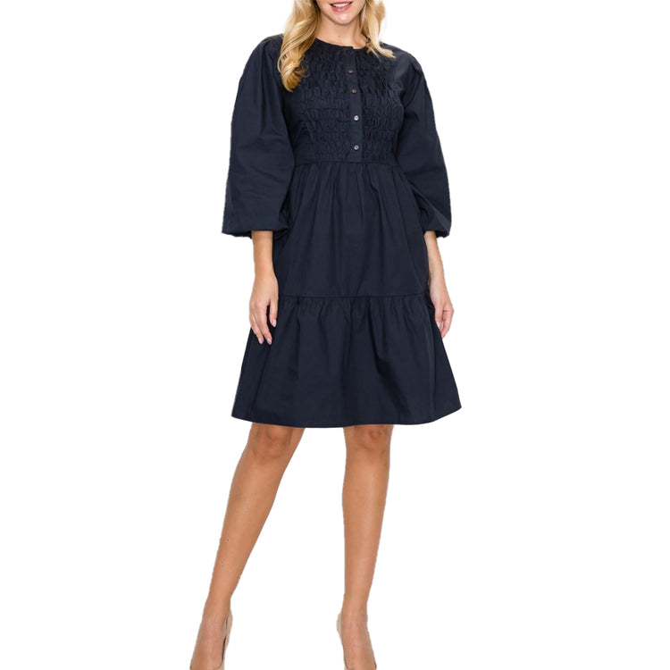 Cotton Dress with Smocked Details and Buttons