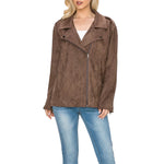 Jemi Suede Moto Jacket with Snap Buttons