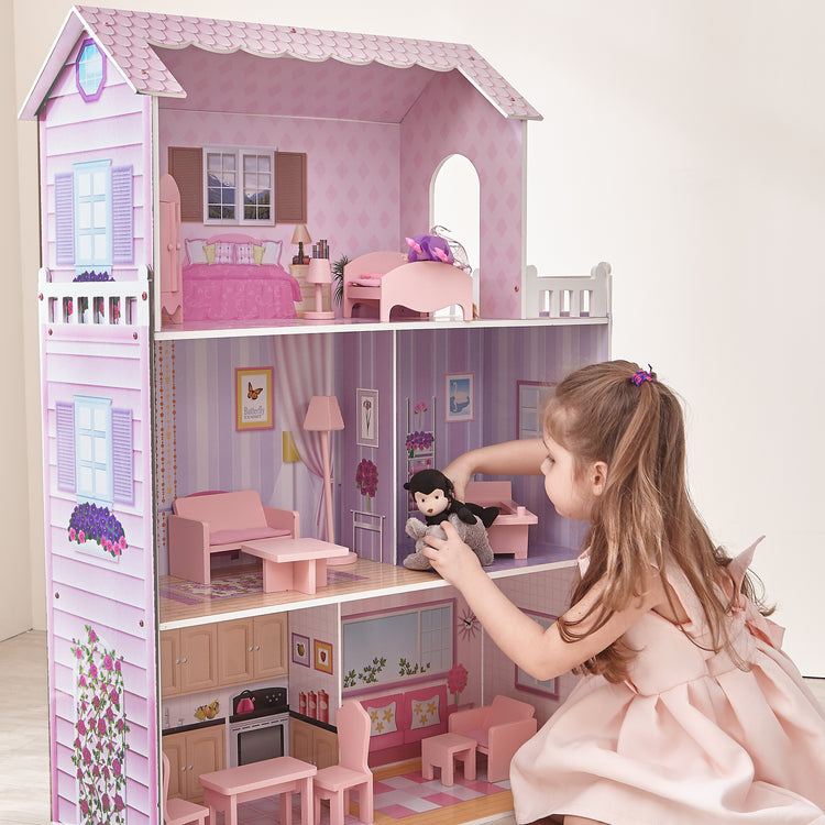Olivia's Little World- 12" Pink Dreamland Tiffany Dollhouse with Matching Pink Accessories