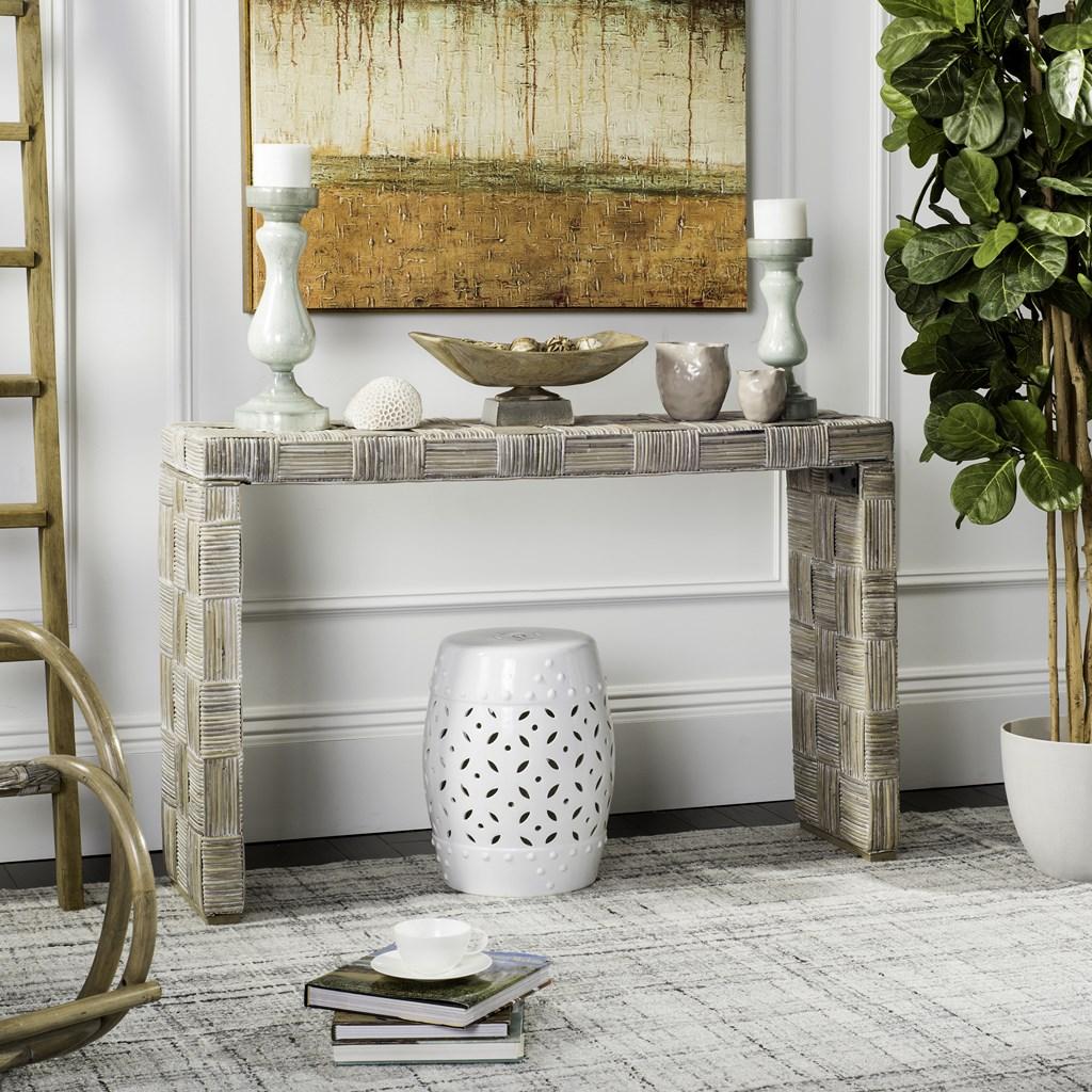  Safavieh Adkin Rattan Console - White - Bonton