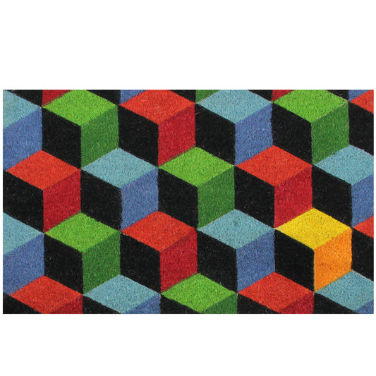 Red and Green 3D Cube Design Rectangular Outdoor Doormat 29" x 18"