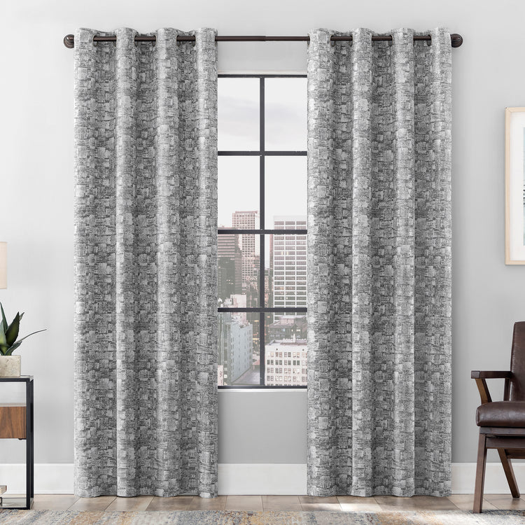 Osaka Inverted Brushstrokes Cotton Blend 100% Blackout Grommet Curtain Panel