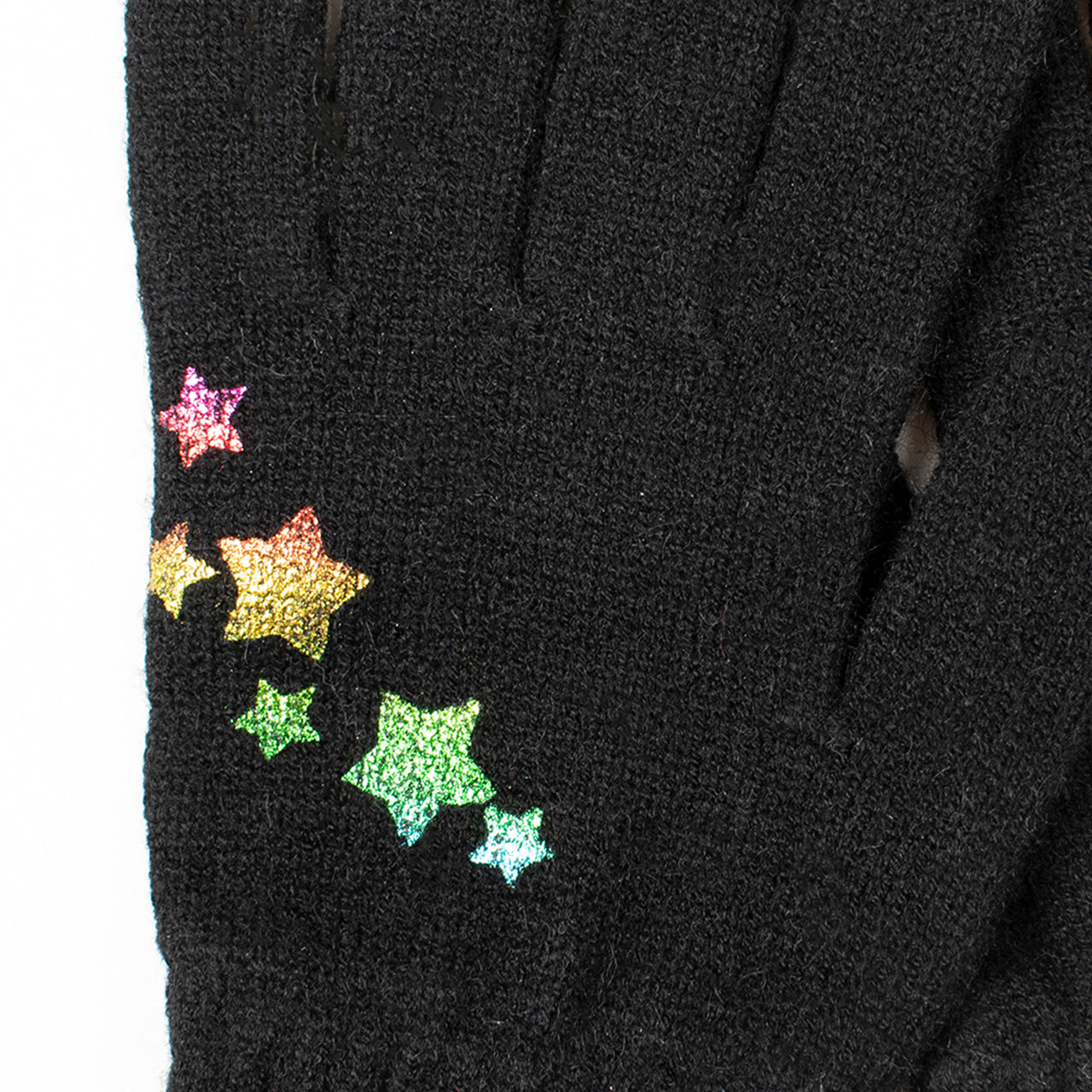  Foil Print Scattered Stars Knit Glove - Gray - Bonton