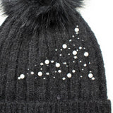 Scattered Pearl Faux Fur Pom Beanie